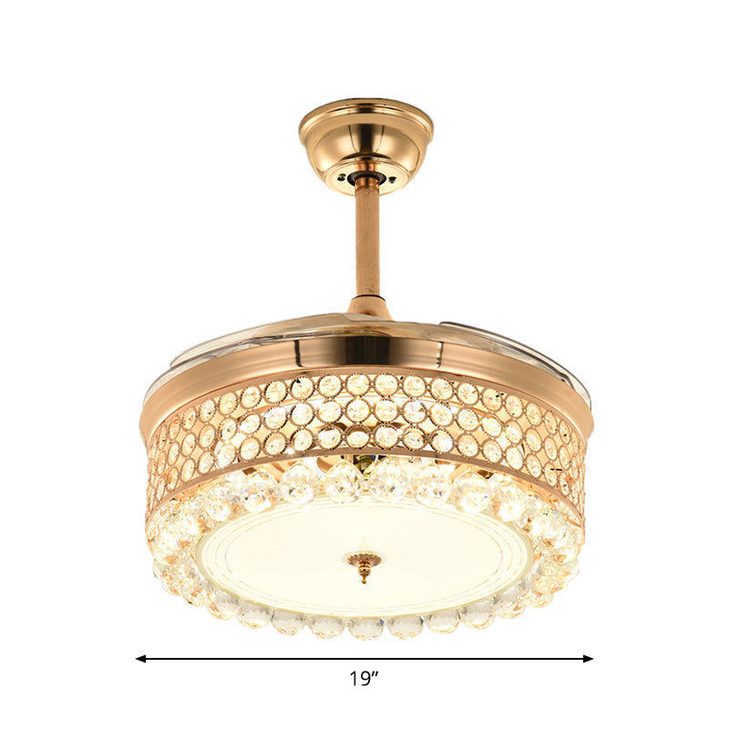 Faceted Crystal Bowl Semi Flush Ceiling Light Modern 19" Wide LED Pendant Fan Lamp, 4 Blades Clearhalo 'Ceiling Fans with Lights' 'Ceiling Fans' 'Modern Ceiling Fans' 'Modern' Lighting' 1983335