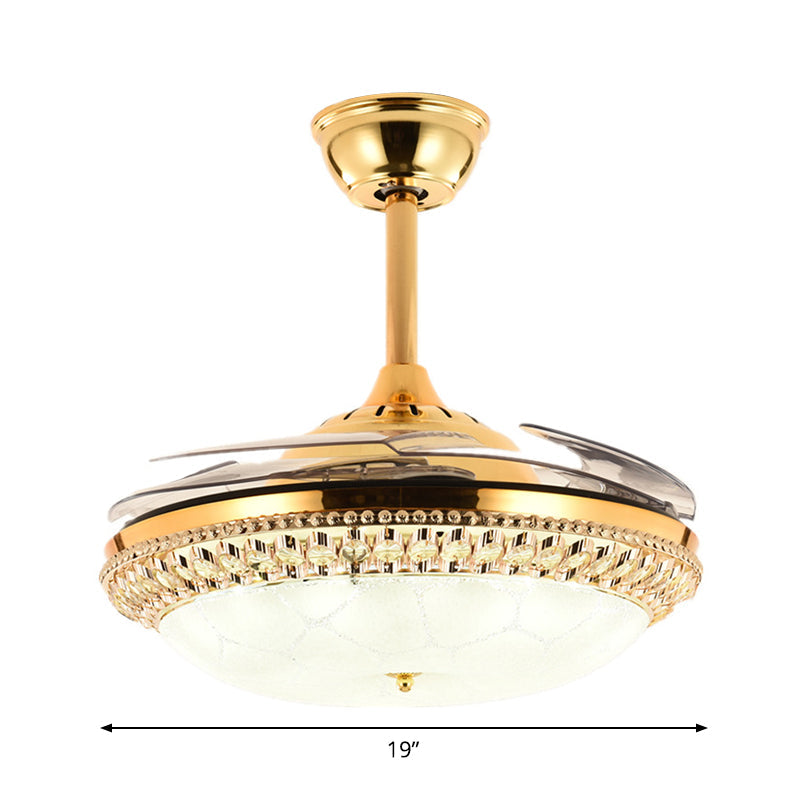 Faceted Crystal Bowl Semi Flush Ceiling Light Modern 19" Wide LED Pendant Fan Lamp, 4 Blades Clearhalo 'Ceiling Fans with Lights' 'Ceiling Fans' 'Modern Ceiling Fans' 'Modern' Lighting' 1983339