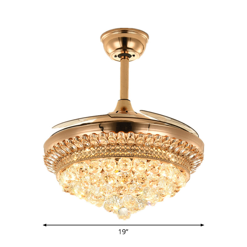 Faceted Crystal Bowl Semi Flush Ceiling Light Modern 19" Wide LED Pendant Fan Lamp, 4 Blades Clearhalo 'Ceiling Fans with Lights' 'Ceiling Fans' 'Modern Ceiling Fans' 'Modern' Lighting' 1983341