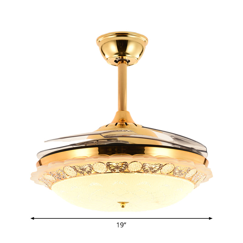Faceted Crystal Bowl Semi Flush Ceiling Light Modern 19" Wide LED Pendant Fan Lamp, 4 Blades Clearhalo 'Ceiling Fans with Lights' 'Ceiling Fans' 'Modern Ceiling Fans' 'Modern' Lighting' 1983344