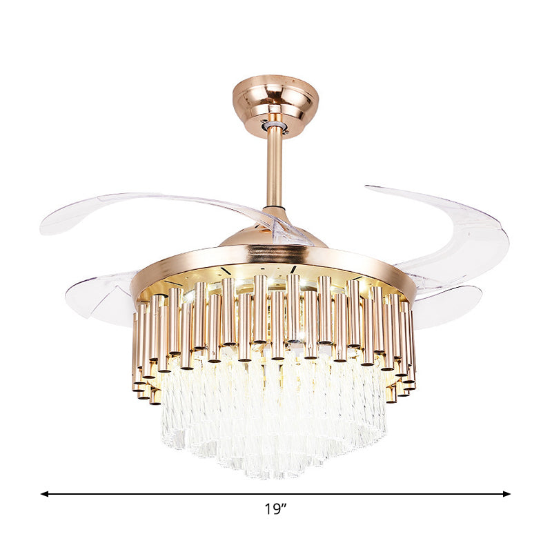 Faceted Crystal Bowl Semi Flush Ceiling Light Modern 19" Wide LED Pendant Fan Lamp, 4 Blades Clearhalo 'Ceiling Fans with Lights' 'Ceiling Fans' 'Modern Ceiling Fans' 'Modern' Lighting' 1983348
