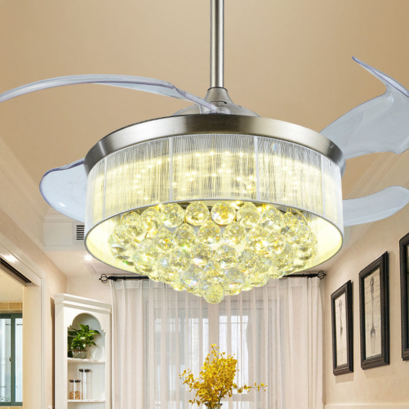 4-Blade Tapered Living Room Ceiling Fan Light Faceted Crystal LED Simplicity Semi Mount Lighting, 19
