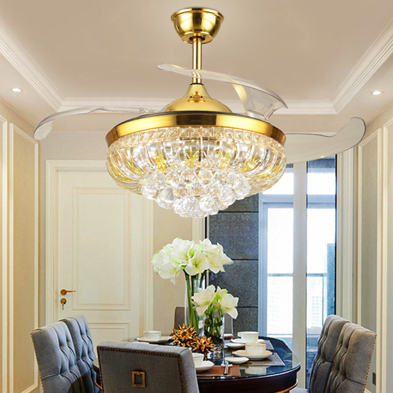 Nordic Donut Shaped Semi Flush Light Beveled Crystal 19" Wide LED Bedroom Pendant Fan Lamp with 4 Blades Clearhalo 'Ceiling Fans with Lights' 'Ceiling Fans' 'Modern Ceiling Fans' 'Modern' Lighting' 1983358