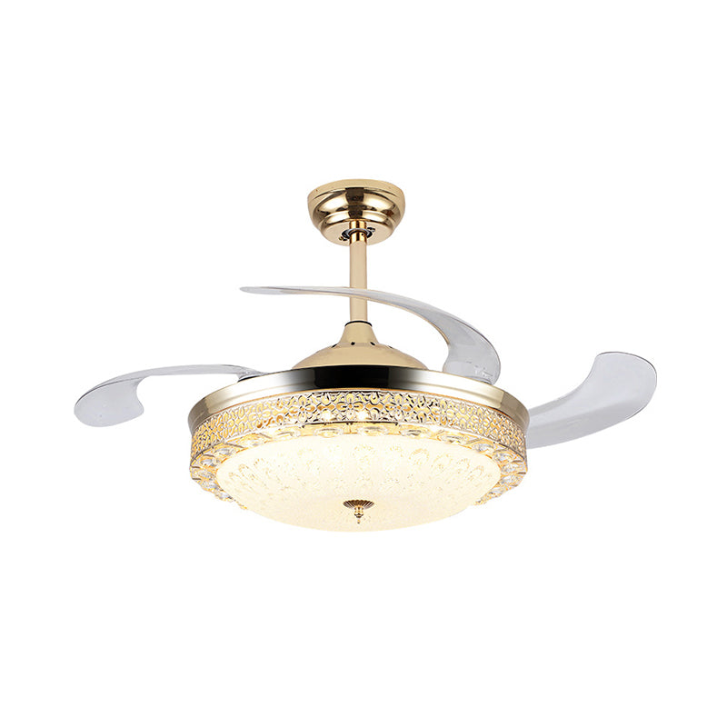 Bowl Dining Room Pendant Fan Lamp Faceted Crystal 19" Wide LED Modernism Semi Flush Mount Lighting, 4 Blades Clearhalo 'Ceiling Fans with Lights' 'Ceiling Fans' 'Modern Ceiling Fans' 'Modern' Lighting' 1983371