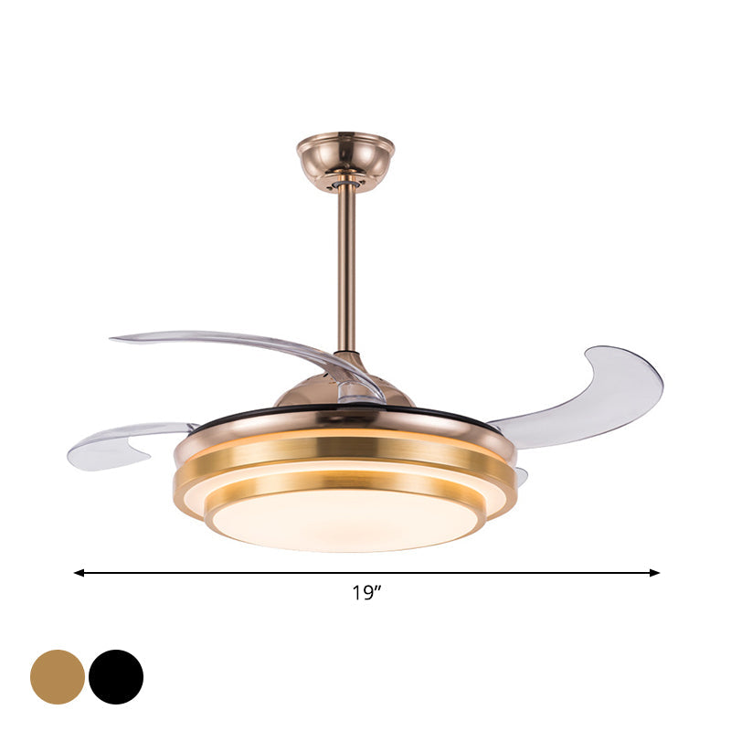 Tiered Round Metal 4 Blades Semi Flush Light Modernism LED Ceiling Fan Lamp for Dining Room, 19