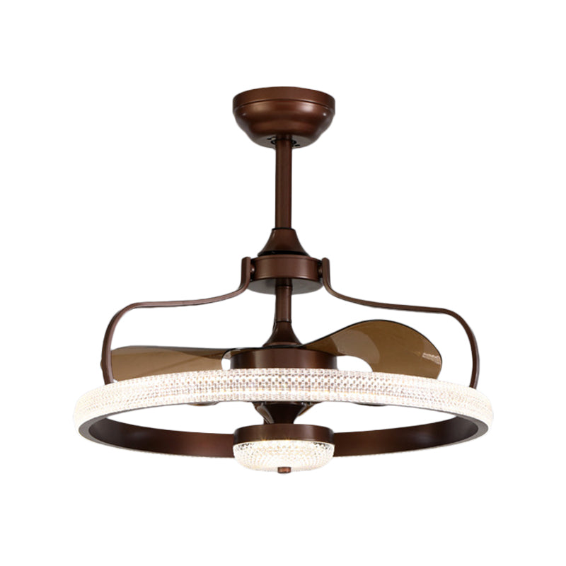 Modern Ring 3 Blades Ceiling Fan Light Fixture Crystal LED Bedroom Semi Flush Mount Lighting, 23.5