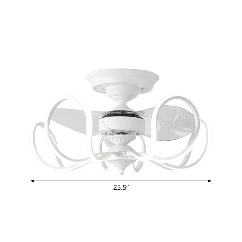 Metallic Caged Hanging Fan Light Contemporary 25.5" Wide LED Semi Flush, 2 Blades Clearhalo 'Ceiling Fans with Lights' 'Ceiling Fans' 'Modern Ceiling Fans' 'Modern' Lighting' 1983445