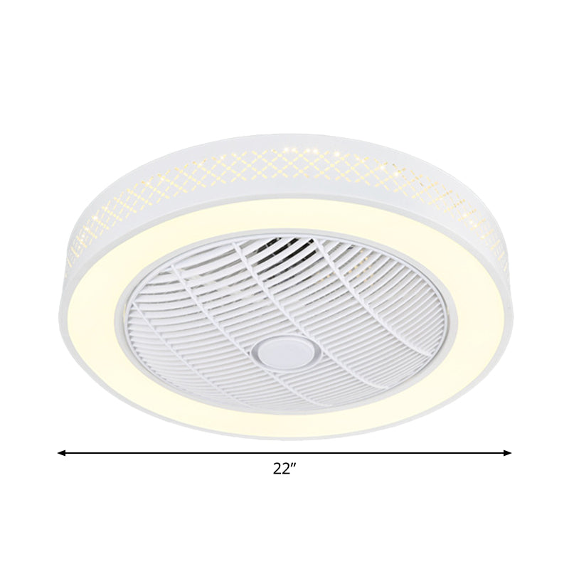 22" Wide LED Bedroom Semi Flush Contemporary White Hanging Fan Light Fixture with Round Acrylic Shade Clearhalo 'Ceiling Fans with Lights' 'Ceiling Fans' 'Modern Ceiling Fans' 'Modern' Lighting' 1983468