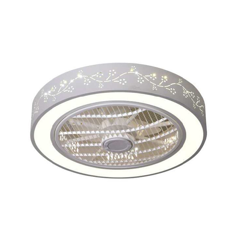 Drum Laser-Cut Acrylic Ceiling Fan Lamp Simple 20.5" Wide LED White Semi Mount Lighting White C Clearhalo 'Ceiling Fans with Lights' 'Ceiling Fans' 'Modern Ceiling Fans' 'Modern' Lighting' 1983483