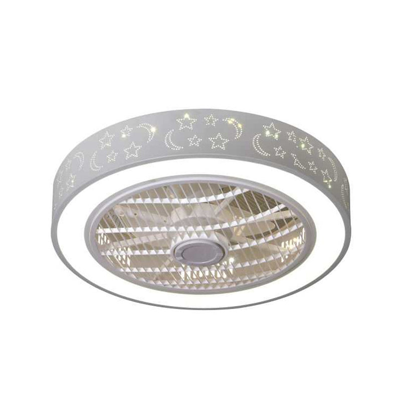 Drum Laser-Cut Acrylic Ceiling Fan Lamp Simple 20.5" Wide LED White Semi Mount Lighting White A Clearhalo 'Ceiling Fans with Lights' 'Ceiling Fans' 'Modern Ceiling Fans' 'Modern' Lighting' 1983485