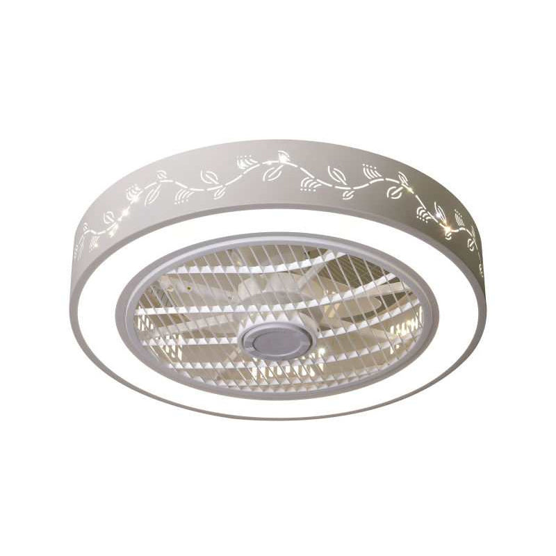 Drum Laser-Cut Acrylic Ceiling Fan Lamp Simple 20.5" Wide LED White Semi Mount Lighting White G Clearhalo 'Ceiling Fans with Lights' 'Ceiling Fans' 'Modern Ceiling Fans' 'Modern' Lighting' 1983489