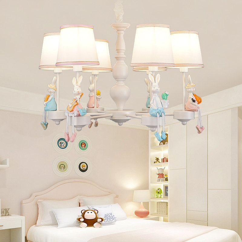 Kids Lovely Tapered Pendant Lights Metal White 6 Lights Chandelier for Girls Bedroom Clearhalo 'Ceiling Lights' 'Chandeliers' Lighting' options 198349