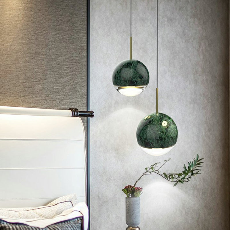 Globe/Cone Marble LED Pendant Light Kit Designer Black/White/Green Hanging Lamp Fixture for Living Room Green A Clearhalo 'Ceiling Lights' 'Modern Pendants' 'Modern' 'Pendant Lights' 'Pendants' Lighting' 1983509
