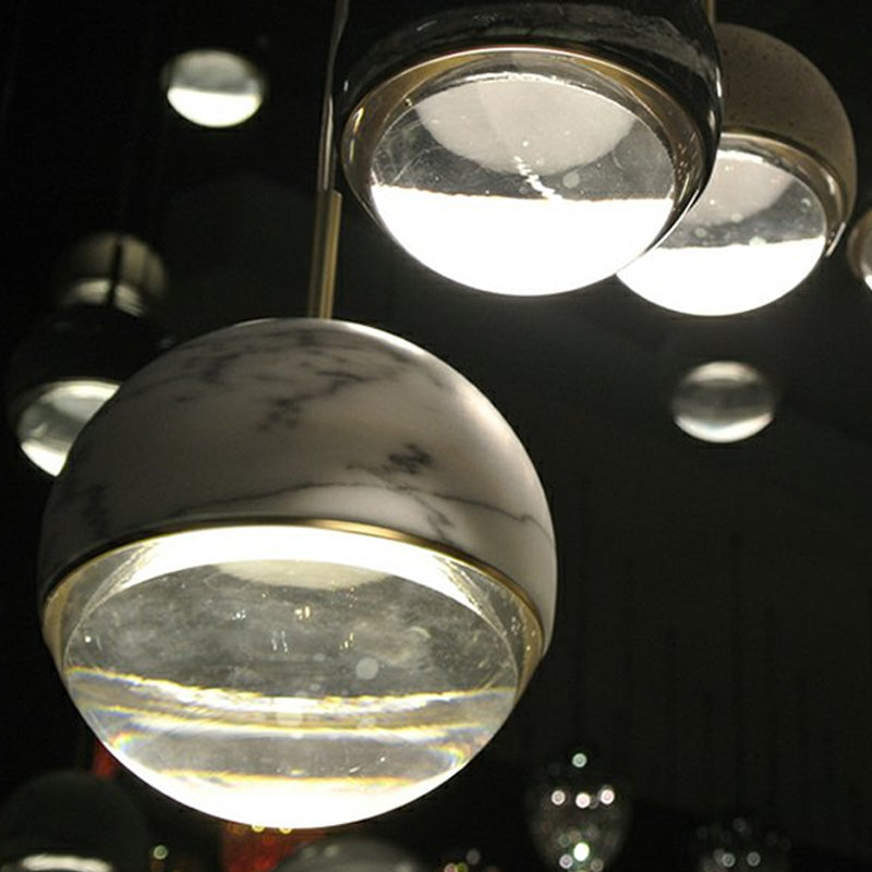 Globe/Cone Marble LED Pendant Light Kit Designer Black/White/Green Hanging Lamp Fixture for Living Room White A Clearhalo 'Ceiling Lights' 'Modern Pendants' 'Modern' 'Pendant Lights' 'Pendants' Lighting' 1983514