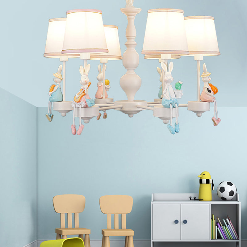 Kids Lovely Tapered Pendant Lights Metal White 6 Lights Chandelier for Girls Bedroom Clearhalo 'Ceiling Lights' 'Chandeliers' Lighting' options 198352