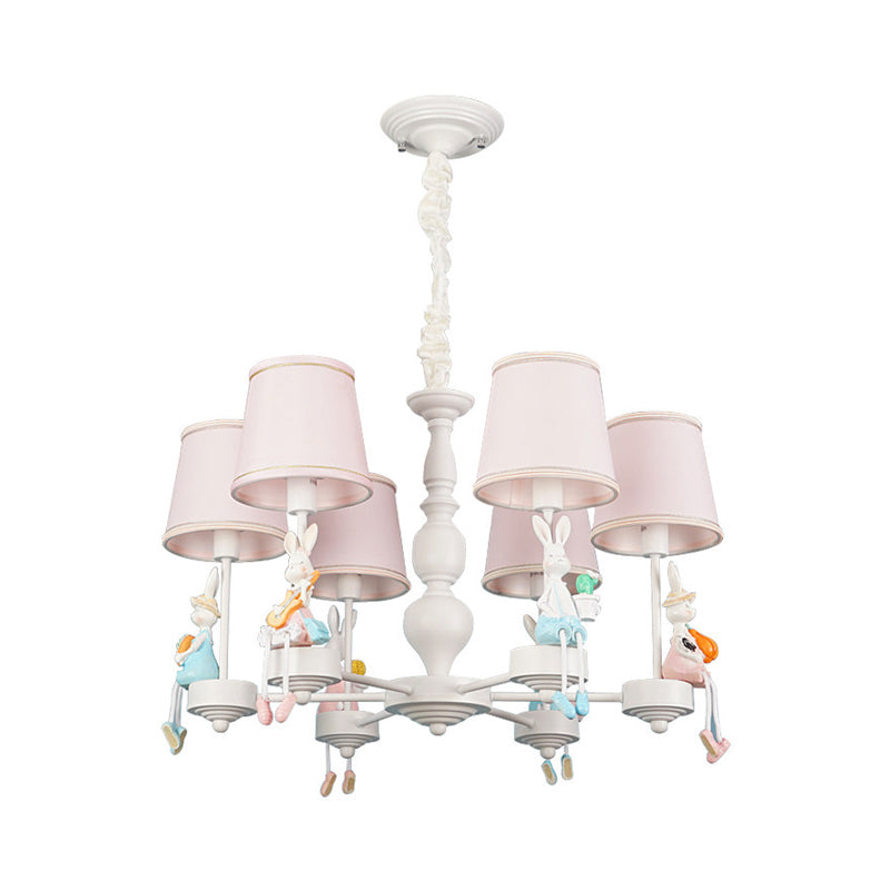 Kids Lovely Tapered Pendant Lights Metal White 6 Lights Chandelier for Girls Bedroom Clearhalo 'Ceiling Lights' 'Chandeliers' Lighting' options 198353