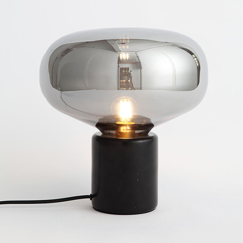 Mirrored Glass Oval Table Lamp Designer 1 Bulb Nightstand Light in Black, 9.5"/13" Width Clearhalo 'Lamps' 'Table Lamps' Lighting' 1983604