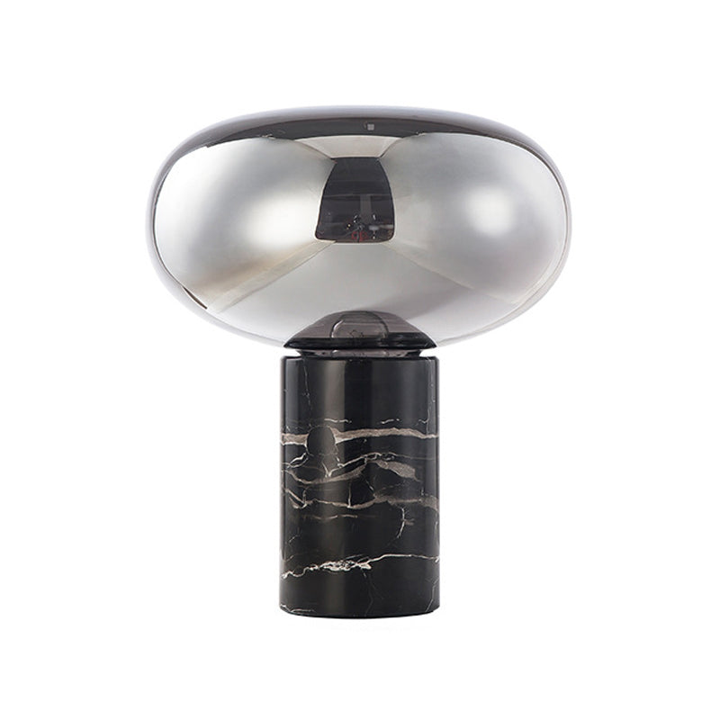 9.5"/15" W Single Living Room Night Light Postmodern Black Marble Table Lamp with Ellipse Grey/Amber Glass Shade Clearhalo 'Lamps' 'Table Lamps' Lighting' 1983623