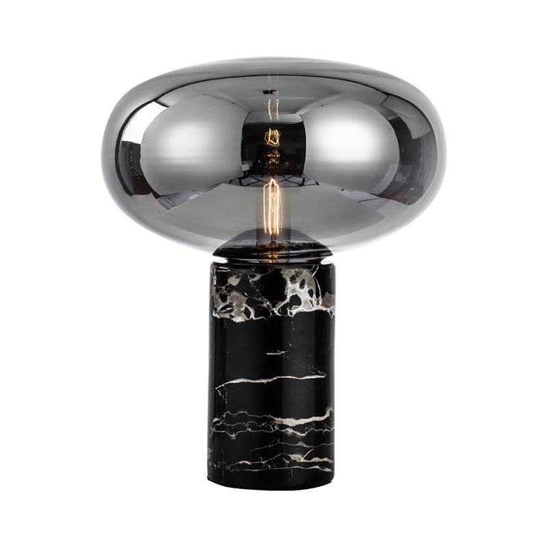 Post-Modern Oval Night Light Grey/Amber Glass 1 Bulb Living Room Table Lamp with Cylinder Marble Base in Black Clearhalo 'Lamps' 'Table Lamps' Lighting' 1983639