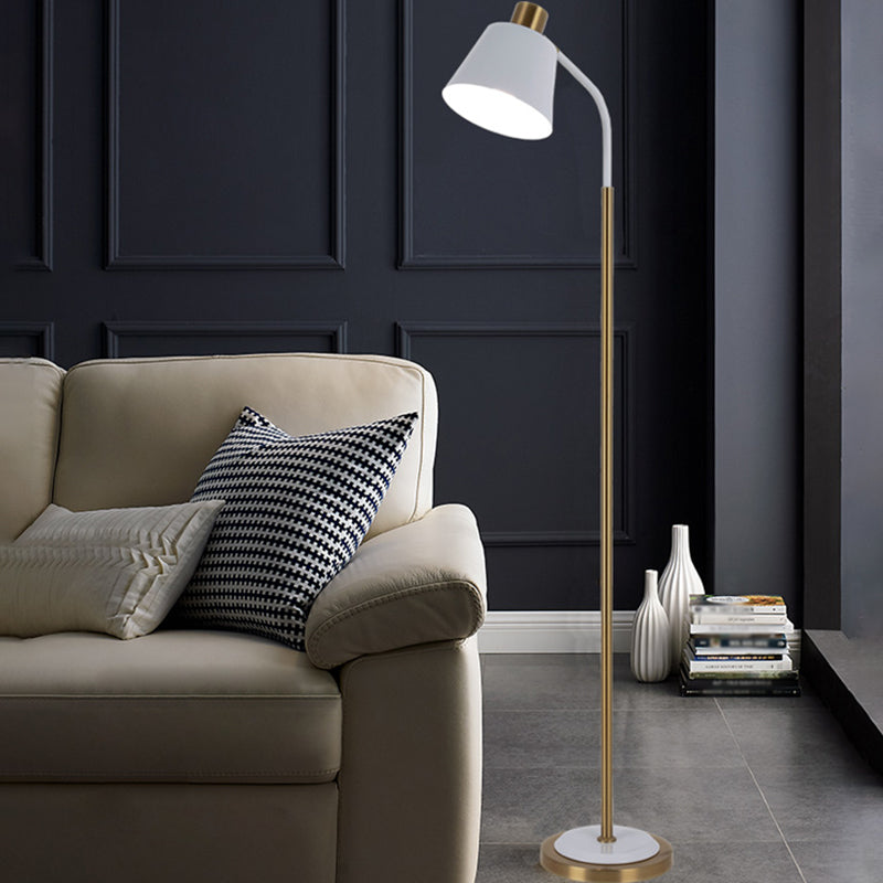 Conic Rotatable Reading Floor Light Nordic Metal 1 Bulb Living Room Floor Lamp in Black/White and Brass Clearhalo 'Floor Lamps' 'Lamps' Lighting' 1983717