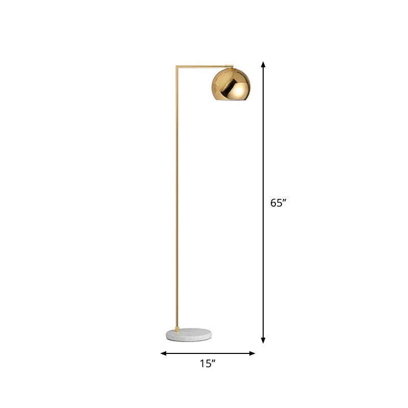Arch/Right Angle Swivelable Floor Lighting Postmodern Metal 1-Light Gold Standing Lamp with Dome Shade Clearhalo 'Floor Lamps' 'Lamps' Lighting' 1983728