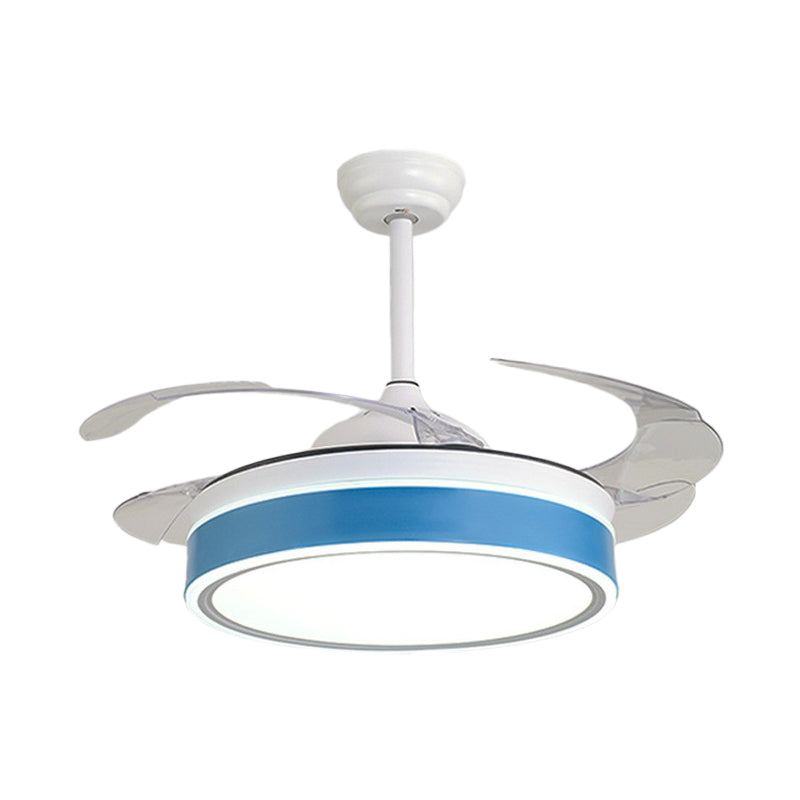 Acrylic Round 4 Blades Pendant Fan Light Fixture Modern LED Semi Flush for Bedroom, 20