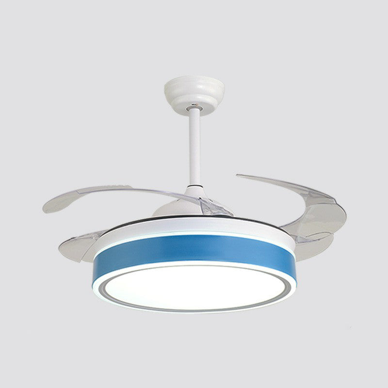 Acrylic Round 4 Blades Pendant Fan Light Fixture Modern LED Semi Flush for Bedroom, 20