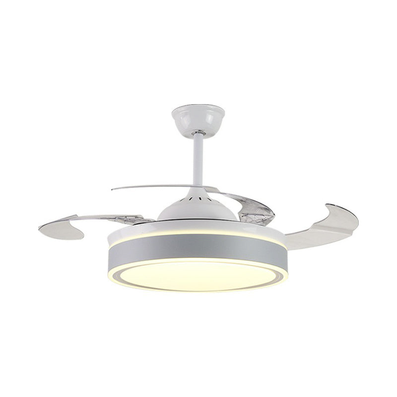 Acrylic Round 4 Blades Pendant Fan Light Fixture Modern LED Semi Flush for Bedroom, 20" Wide Clearhalo 'Ceiling Fans with Lights' 'Ceiling Fans' 'Modern Ceiling Fans' 'Modern' Lighting' 1983836