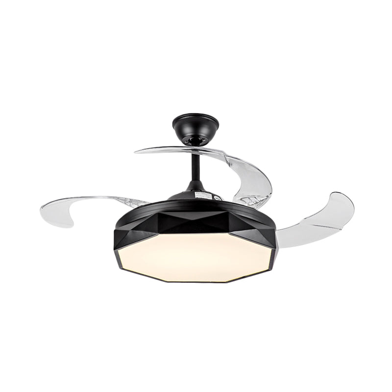 Prismy Living Room Ceiling Fan Light Metallic 15.5" Wide LED Nordic Semi Flush Mount, 4 Blades Clearhalo 'Ceiling Fans with Lights' 'Ceiling Fans' 'Modern Ceiling Fans' 'Modern' Lighting' 1983845