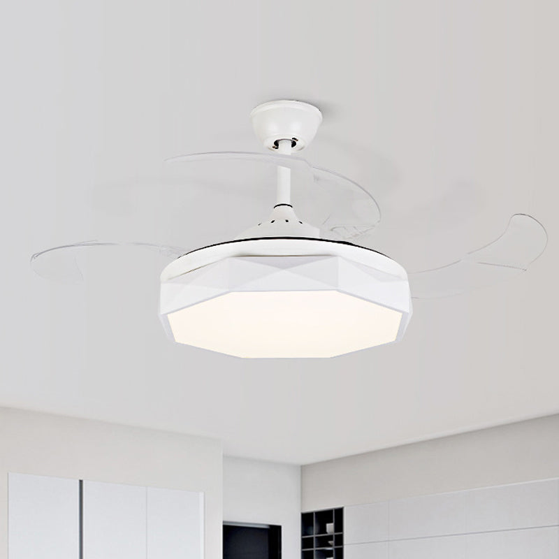 Prismy Living Room Ceiling Fan Light Metallic 15.5" Wide LED Nordic Semi Flush Mount, 4 Blades White Clearhalo 'Ceiling Fans with Lights' 'Ceiling Fans' 'Modern Ceiling Fans' 'Modern' Lighting' 1983847