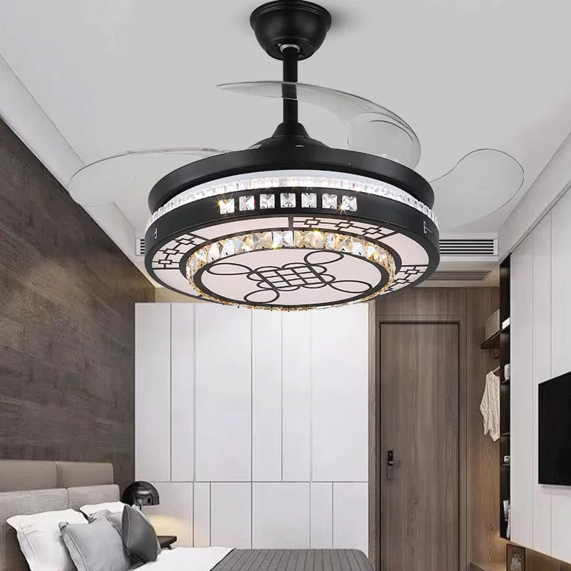 4 Blades Layered Bedroom Semi Flush Crystal 20