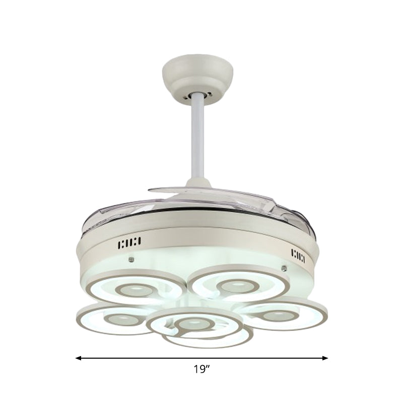 Loop Acrylic 4-Blade Pendant Fan Light Simplicity LED White Semi Flush Mount, 19