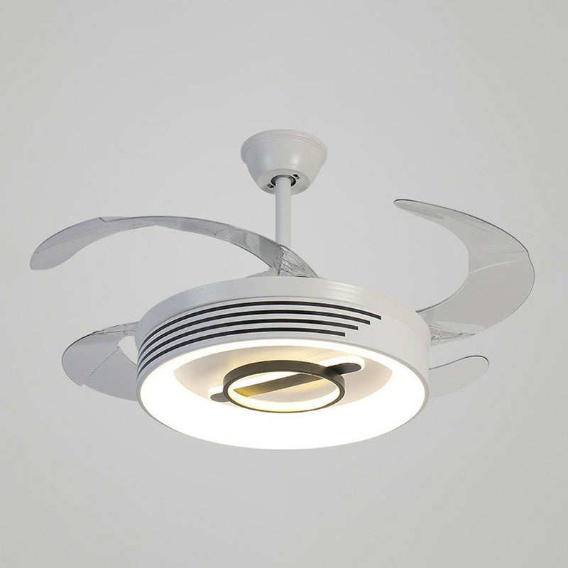 19" Wide Acrylic Geometric Semi Flush Contemporary LED White Pendant Fan Light Fixture with 4 Blades Clearhalo 'Ceiling Fans with Lights' 'Ceiling Fans' 'Modern Ceiling Fans' 'Modern' Lighting' 1983902