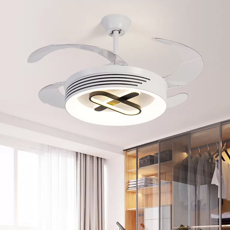 19" Wide Acrylic Geometric Semi Flush Contemporary LED White Pendant Fan Light Fixture with 4 Blades White B Clearhalo 'Ceiling Fans with Lights' 'Ceiling Fans' 'Modern Ceiling Fans' 'Modern' Lighting' 1983904