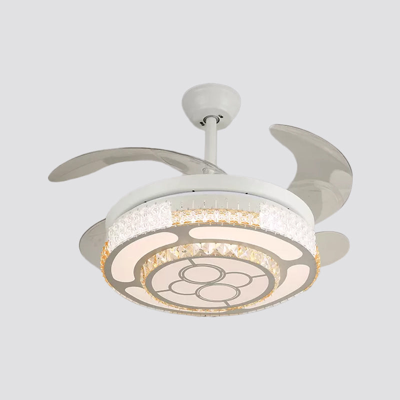 Tiered 4-Blade Semi Flush Mount Modernity Beveled Crystal 19" Wide LED White Hanging Fan Lamp Clearhalo 'Ceiling Fans with Lights' 'Ceiling Fans' 'Modern Ceiling Fans' 'Modern' Lighting' 1983926