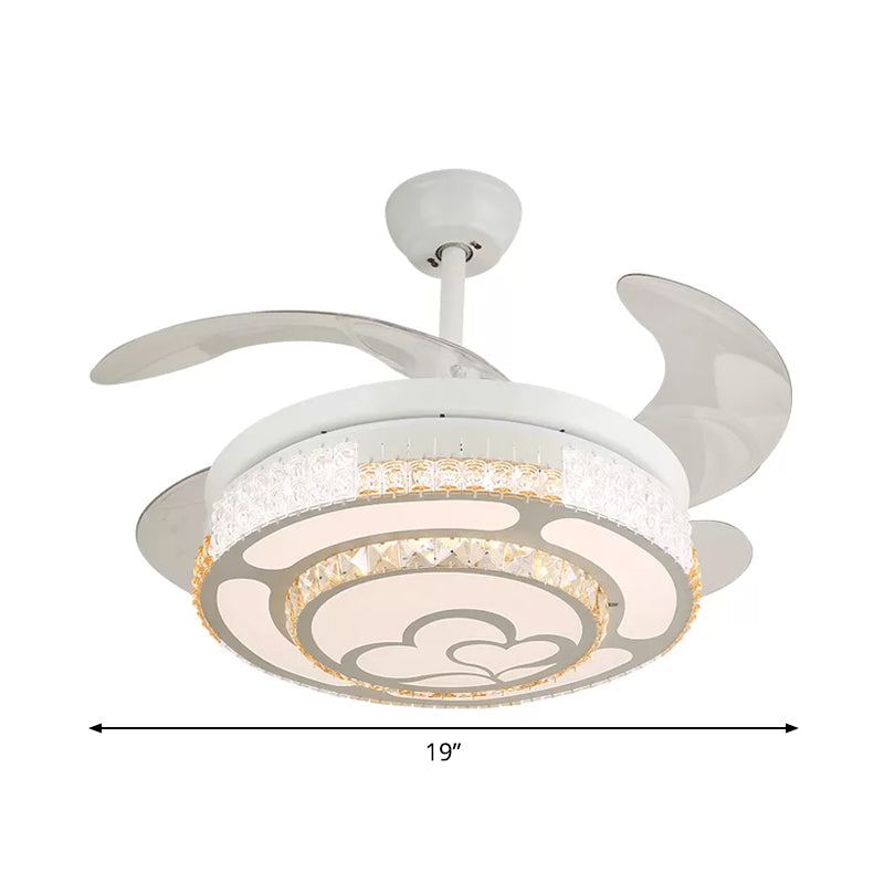 Tiered 4-Blade Semi Flush Mount Modernity Beveled Crystal 19" Wide LED White Hanging Fan Lamp Clearhalo 'Ceiling Fans with Lights' 'Ceiling Fans' 'Modern Ceiling Fans' 'Modern' Lighting' 1983938