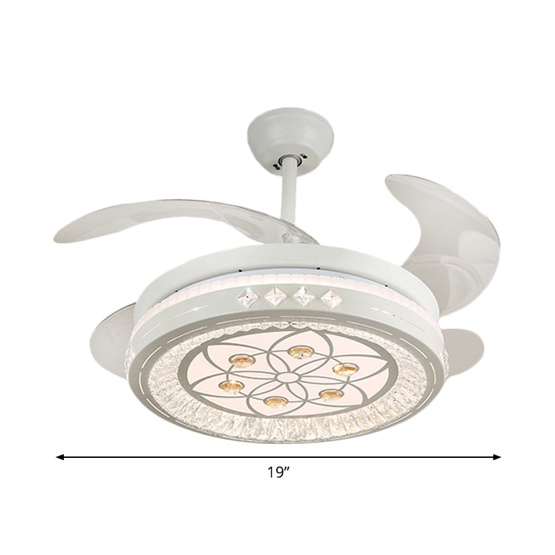 Simple 19" Wide LED Semi Flush Ceiling Light White Round Pendant Fan Lamp with Acrylic Shade, 4 Blades Clearhalo 'Ceiling Fans with Lights' 'Ceiling Fans' 'Modern Ceiling Fans' 'Modern' Lighting' 1983970