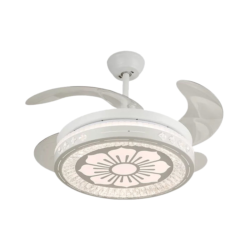 Simple 19" Wide LED Semi Flush Ceiling Light White Round Pendant Fan Lamp with Acrylic Shade, 4 Blades White E Clearhalo 'Ceiling Fans with Lights' 'Ceiling Fans' 'Modern Ceiling Fans' 'Modern' Lighting' 1983983