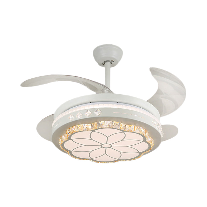 19" Wide Flower Pendant Fan Light Fixture Modern Living Room LED Semi Flush Mount Lighting in White with 4 Blades Clearhalo 'Ceiling Fans with Lights' 'Ceiling Fans' 'Modern Ceiling Fans' 'Modern' Lighting' 1983996