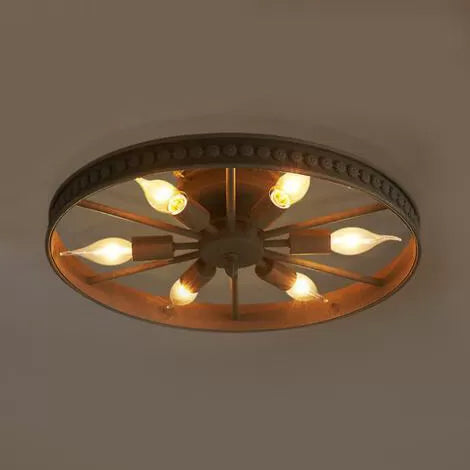 Black/Bronze 6 Heads Semi Flush Ceiling Light Farmhouse Stylish Metallic Wheel Shade Ceiling Lamp for Living Room Bronze Clearhalo 'Ceiling Lights' 'Close To Ceiling Lights' 'Close to ceiling' 'Flush mount' 'Industrial Flush Mount' Lighting' 19840