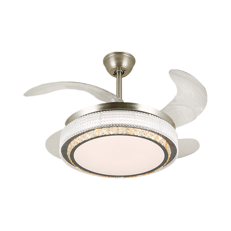 Crystal Tiered 4-Blade Semi Flush Ceiling Light Simplicity LED Hanging Fan Lamp in Silver, 19" Wide Clearhalo 'Ceiling Fans with Lights' 'Ceiling Fans' 'Modern Ceiling Fans' 'Modern' Lighting' 1984045