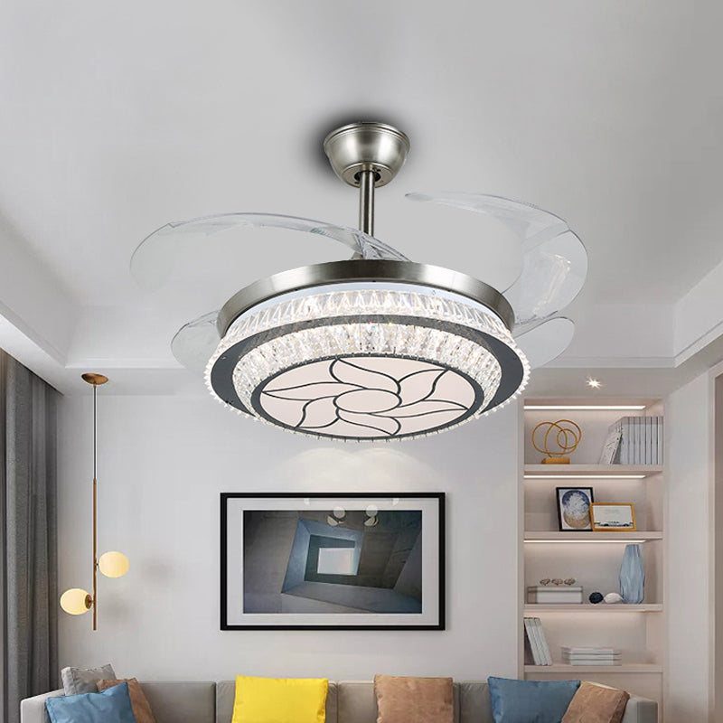 19" Wide Tiered Crystal Semi Flush Mount Light Simple LED Silver Hanging Fan Lamp Fixture with 4 Blades Silver B Clearhalo 'Ceiling Fans with Lights' 'Ceiling Fans' 'Modern Ceiling Fans' 'Modern' Lighting' 1984086
