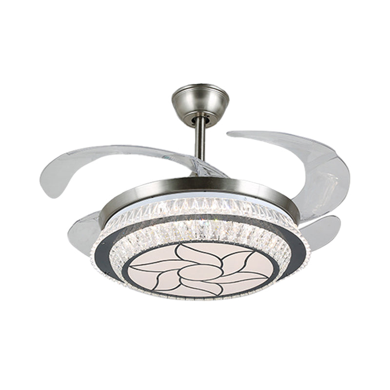 19" Wide Tiered Crystal Semi Flush Mount Light Simple LED Silver Hanging Fan Lamp Fixture with 4 Blades Clearhalo 'Ceiling Fans with Lights' 'Ceiling Fans' 'Modern Ceiling Fans' 'Modern' Lighting' 1984087