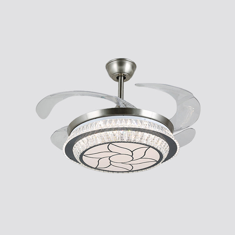 19" Wide Tiered Crystal Semi Flush Mount Light Simple LED Silver Hanging Fan Lamp Fixture with 4 Blades Clearhalo 'Ceiling Fans with Lights' 'Ceiling Fans' 'Modern Ceiling Fans' 'Modern' Lighting' 1984088