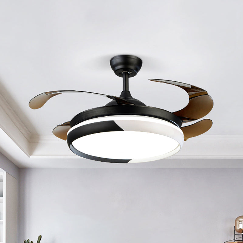 LED Acrylic Semi-Flush Ceiling Light Rustic Black Circle Living Room 5-Blade Pendant Fan Lamp, 52