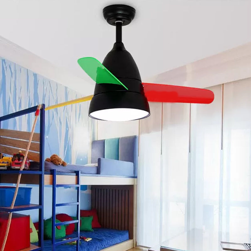 36" Wide LED Hanging Fan Lamp Fixture Classic Acrylic Tapered Semi-Flush Mount Light with 3 Blades Black Clearhalo 'Ceiling Fans with Lights' 'Ceiling Fans' Lighting' 1984273