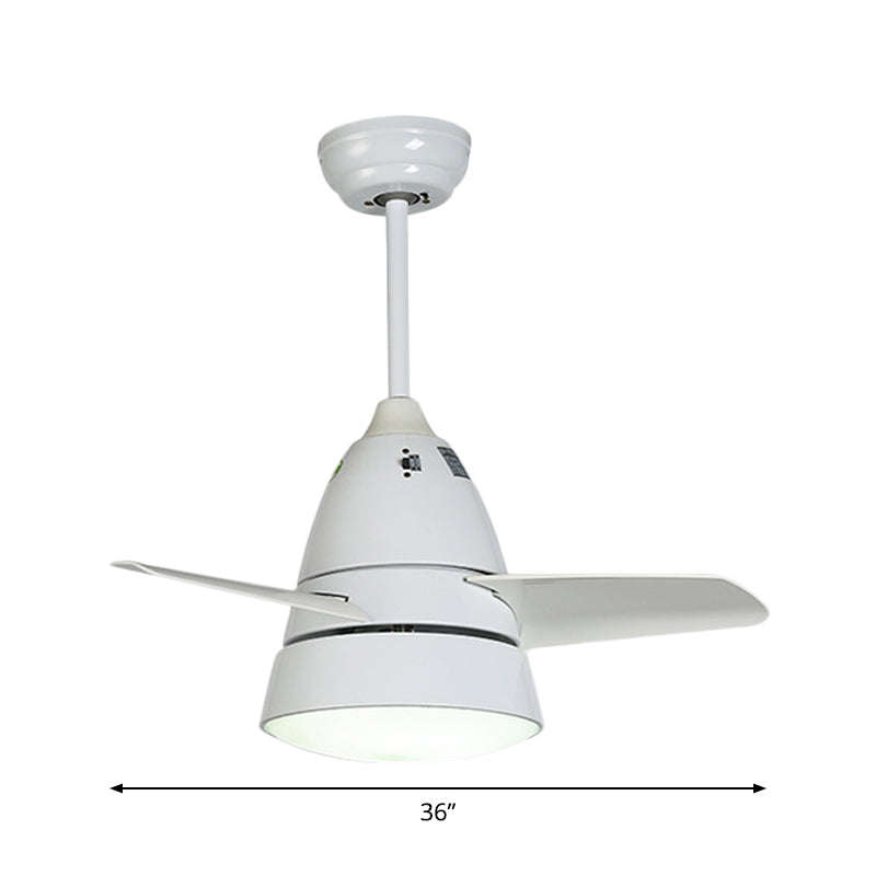 Farmhouse Conic 3-Blade Hanging Fan Lamp LED Metal Semi-Flush Mount Light for Living Room Clearhalo 'Ceiling Fans with Lights' 'Ceiling Fans' Lighting' 1984309