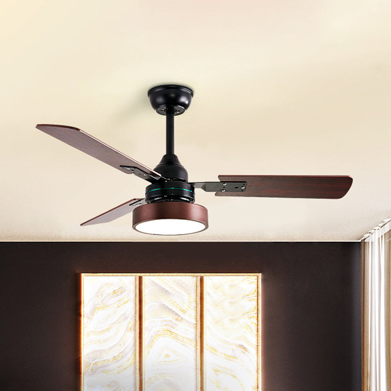 3 Blades LED Round Semi-Flush Ceiling Light Vintage Acrylic Pendant Fan Lamp for Bedroom Coffee Clearhalo 'Ceiling Fans with Lights' 'Ceiling Fans' Lighting' 1984332