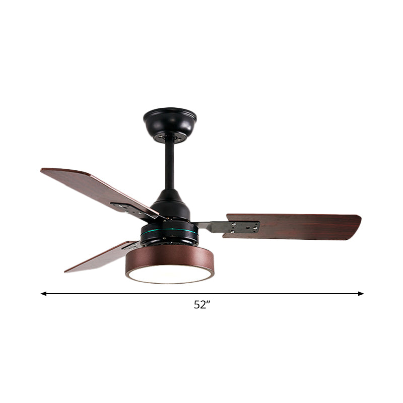 3 Blades LED Round Semi-Flush Ceiling Light Vintage Acrylic Pendant Fan Lamp for Bedroom Clearhalo 'Ceiling Fans with Lights' 'Ceiling Fans' Lighting' 1984338