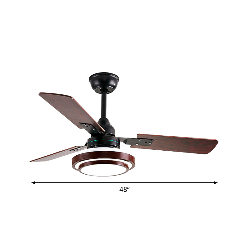 3 Blades LED Round Semi-Flush Ceiling Light Vintage Acrylic Pendant Fan Lamp for Bedroom Clearhalo 'Ceiling Fans with Lights' 'Ceiling Fans' Lighting' 1984342